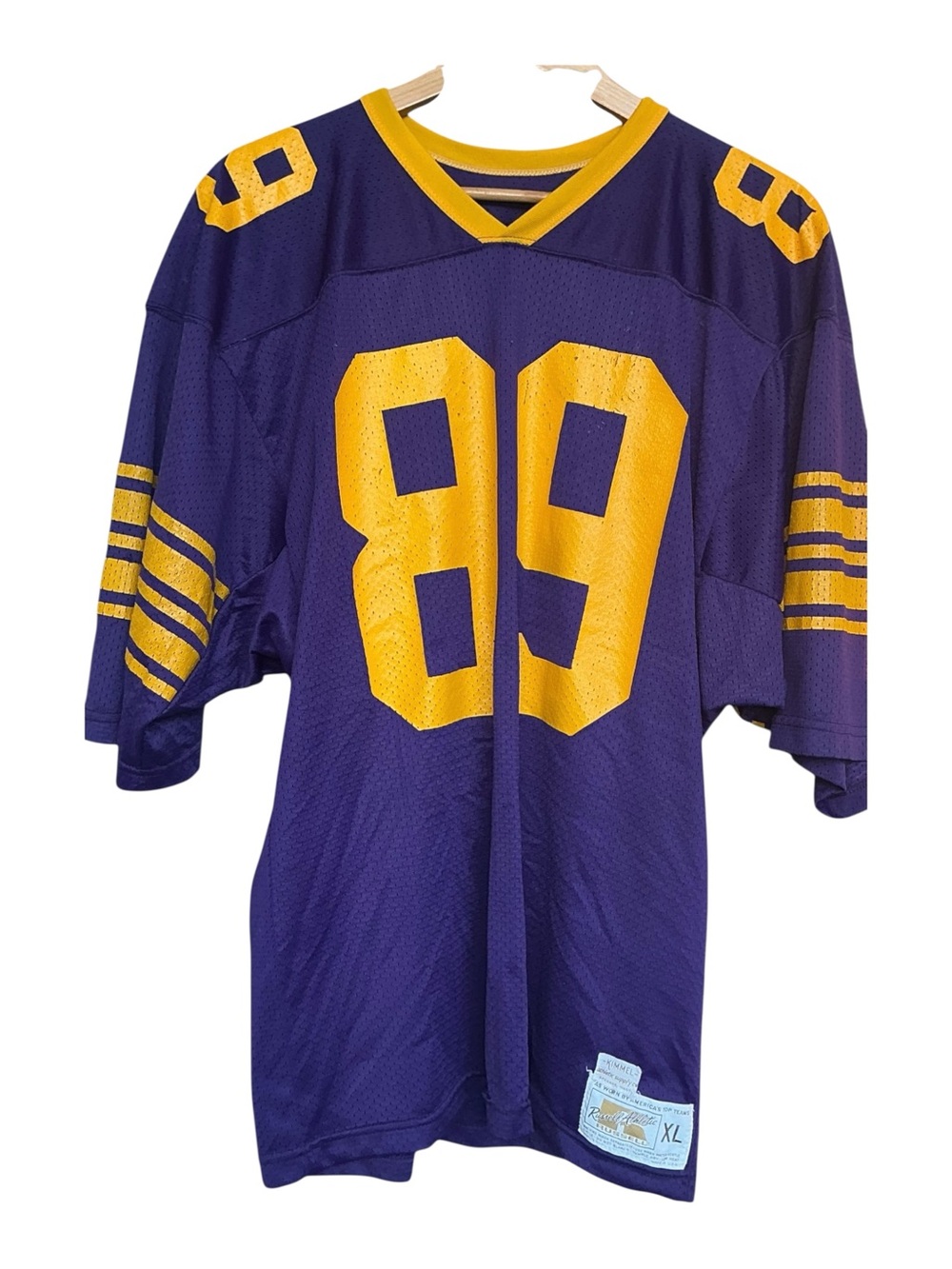 Vintage 70s Russell Athletic purple and gold nylon football jersey XL USA made